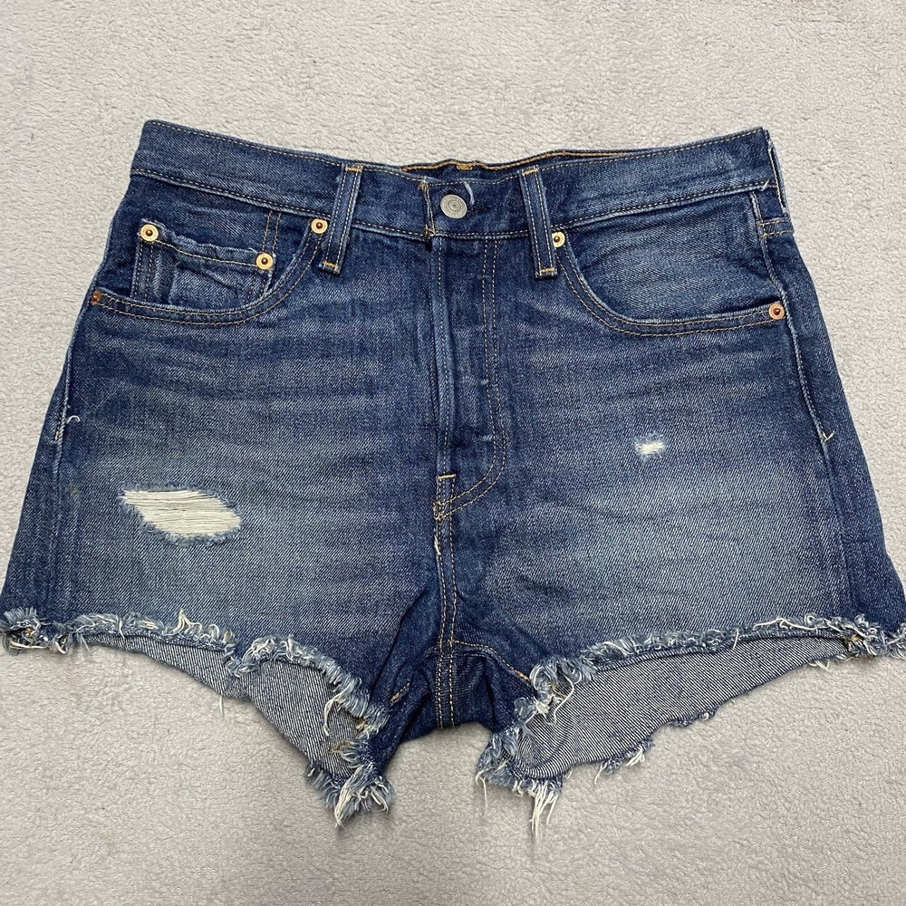 Levis Premium 501 Shorts Womens 27 Raw Hem Button Fly Distressed Cut Off